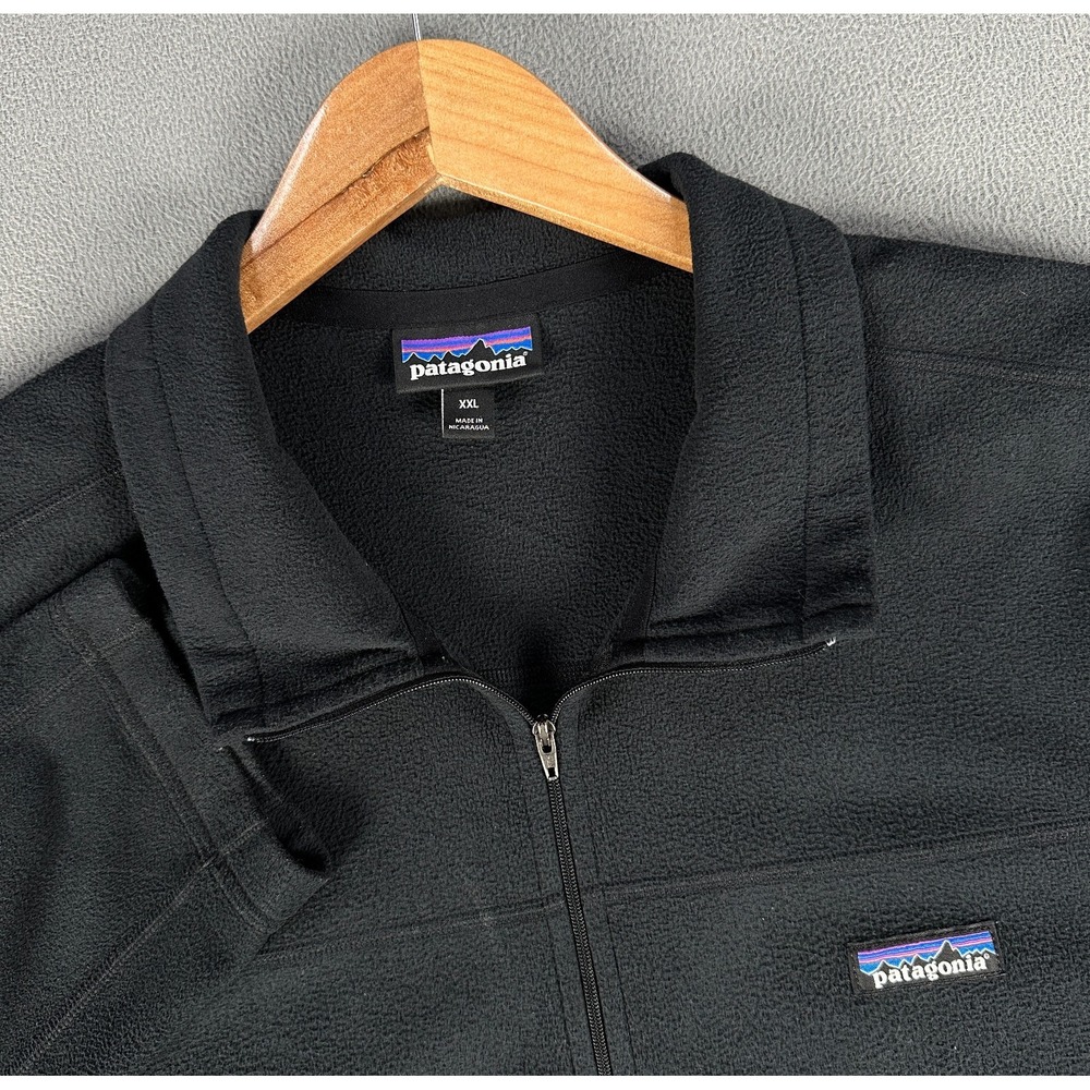 Patagonia Quarter Zip Sweater Mens 2XL Black Micro D Fleece Hiking Minimalist